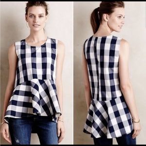 HD in Paris Anthropologie Plaid Peplum Navy Gingham Size 4 Poplin